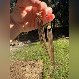 Real Snake Vertebrae Bone Gold Tassell Earrings